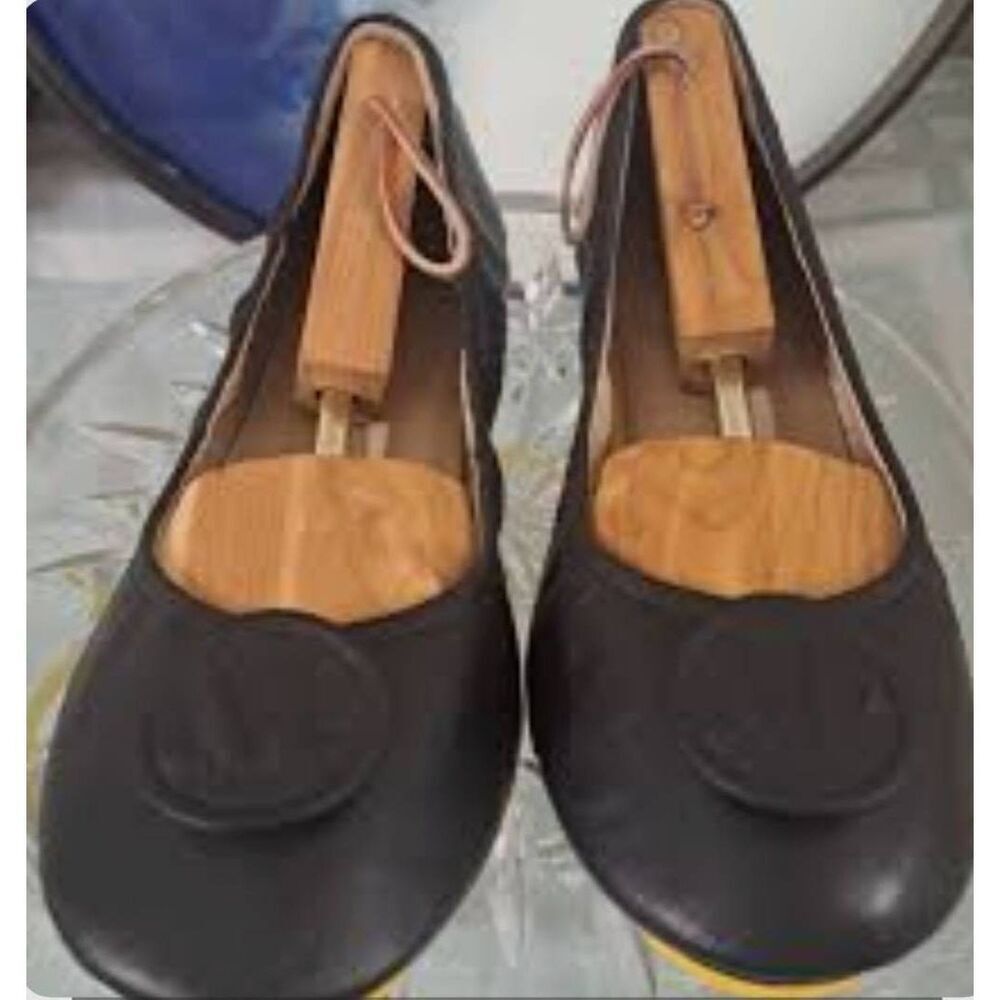 April Parker-Perfect Flat Ballet Shoes 9- Blk Leather Foldable Sole & Travel Bag